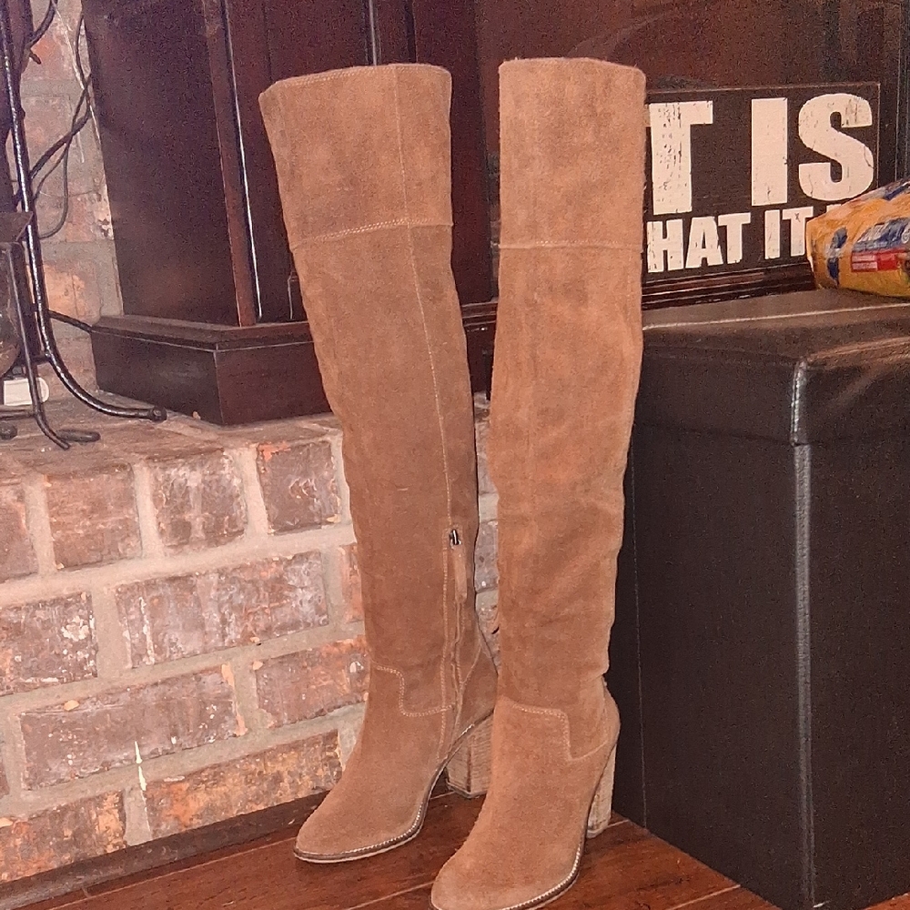 Brown Suede Over-the-Knee Boots.